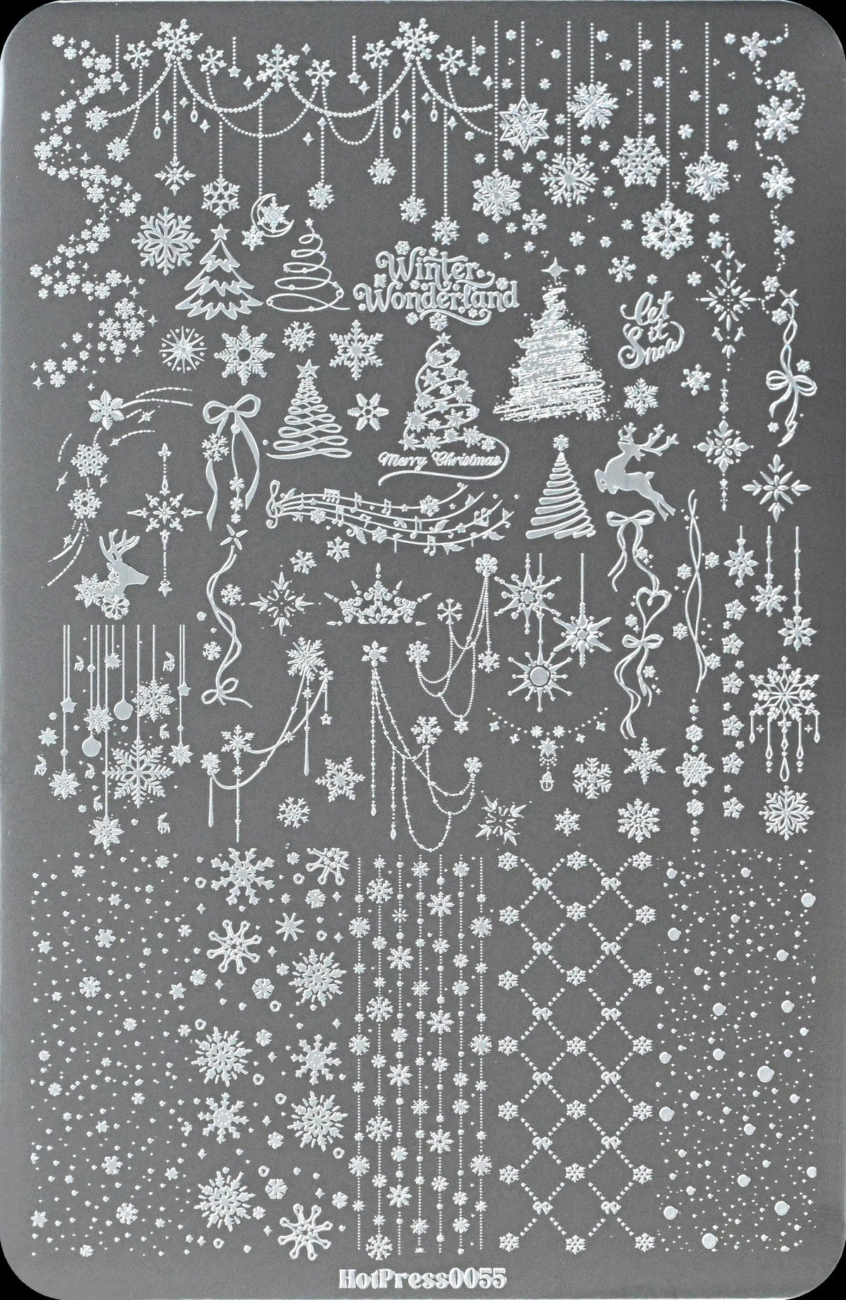 Christmas Nail Stamping Plate – Snowflake, Tree & Elk Art Nail Stamping Plate PRIMED