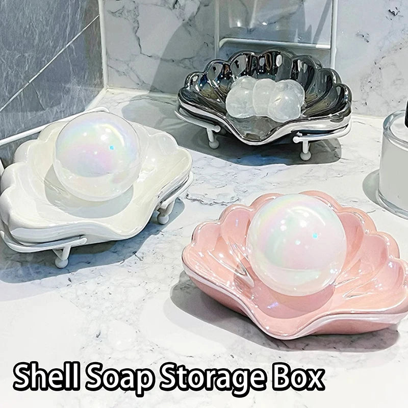 Shell-Shaped Soap Dish with Drain Rack | Plastic Soap Box