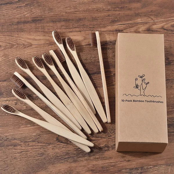 10-Pack Bamboo Toothbrush – BPA Free Soft Charcoal Bristles