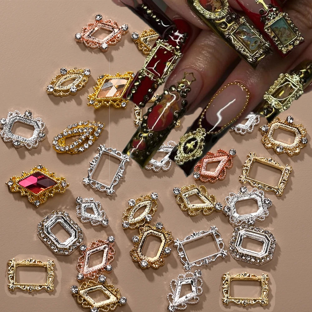 Vintage Hollow Frame Nail Charms Zircon Alloy 10/20Pcs Nail Art Charms PRIMED