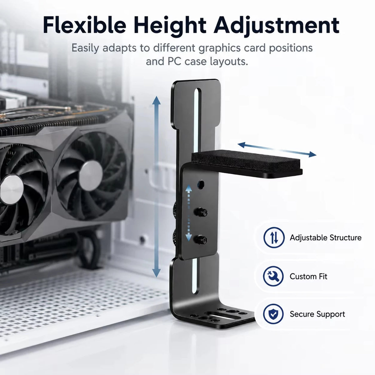 Adjustable GPU Support Bracket 6–96mm | Anti-Sag Card Holder GPU Support Bracket PRIMED