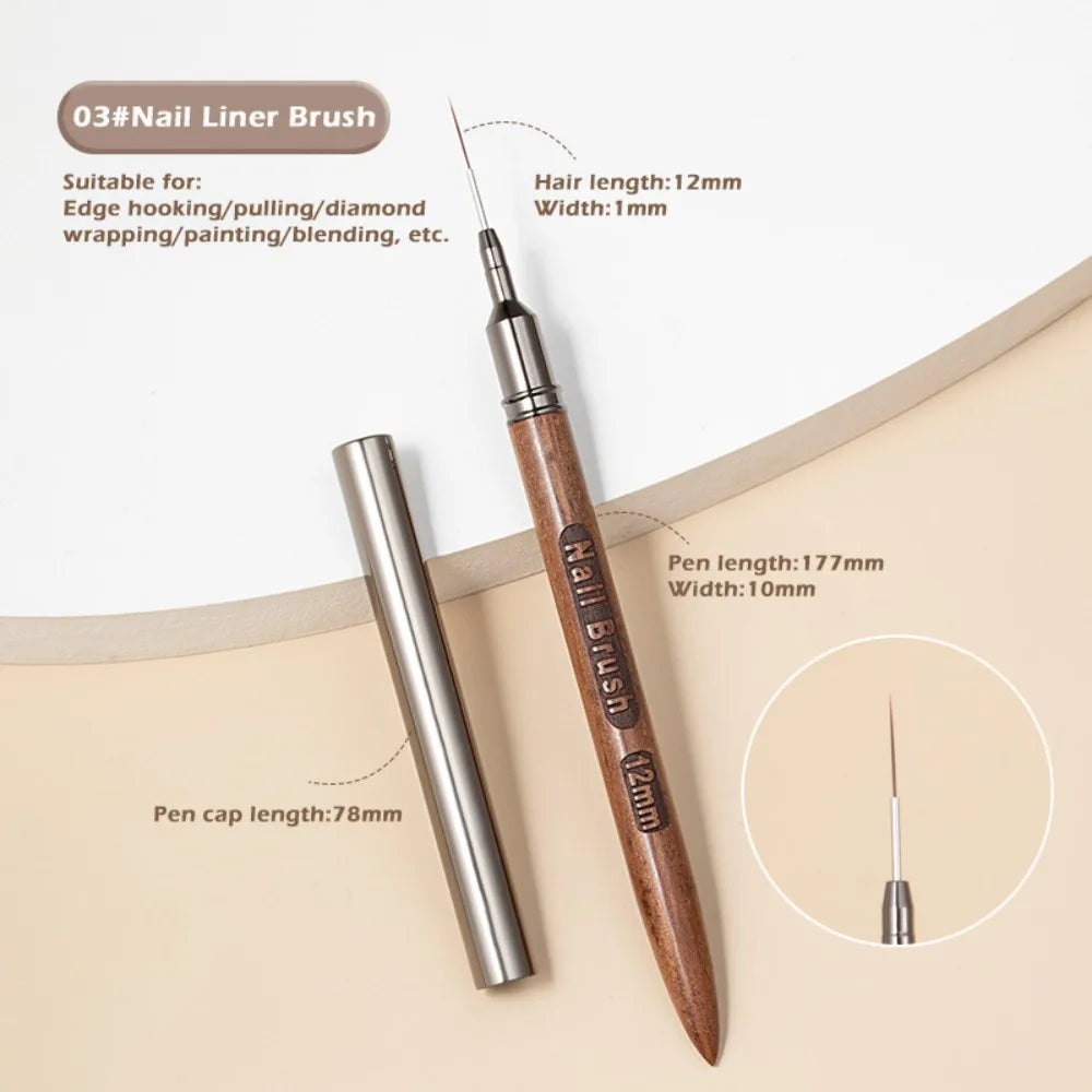 Sandalwood Nail Liner Brush | Fine Detail Nail Art Tool 6–18mm