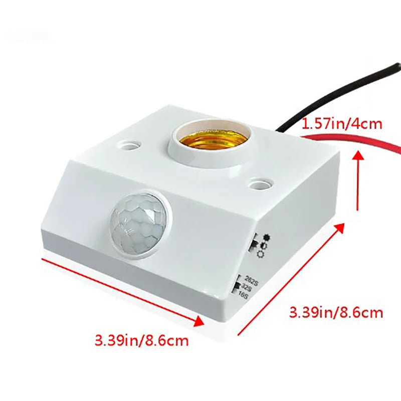 E27 PIR Motion Sensor Lamp Holder Socket | AC85-265V Auto LED PIR Sensor Lamp Socket PRIMED