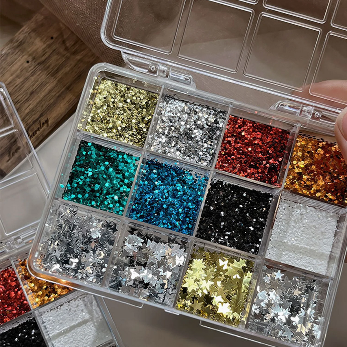 12-Grid Nail Glitter Set – Stars, Sequins & Butterfly Decor Nail Art Decoration PRIMED