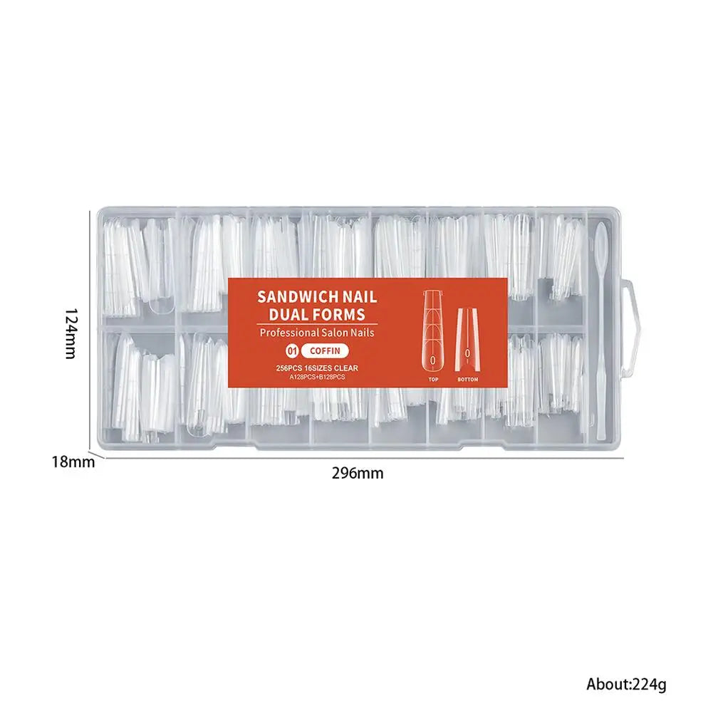 256Pcs Dual Form Nail Tips – Full Cover Nail Extension System Nail Extension Tips PRIMED