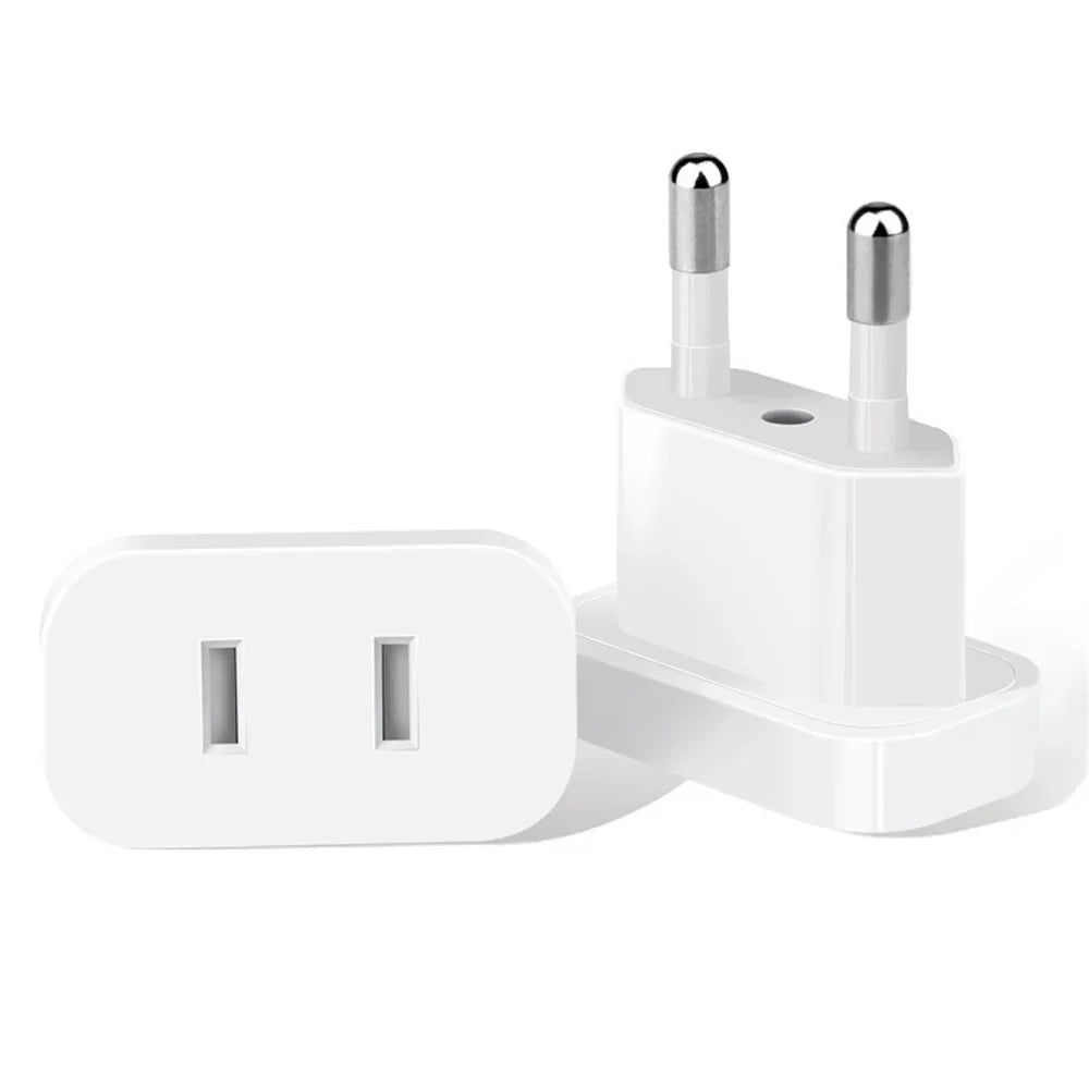 US to EU Travel Plug Adapter | 2-Pin AC Socket Converter Travel Plug Adapter PRIMED White 4.0mm EU Plug 2P