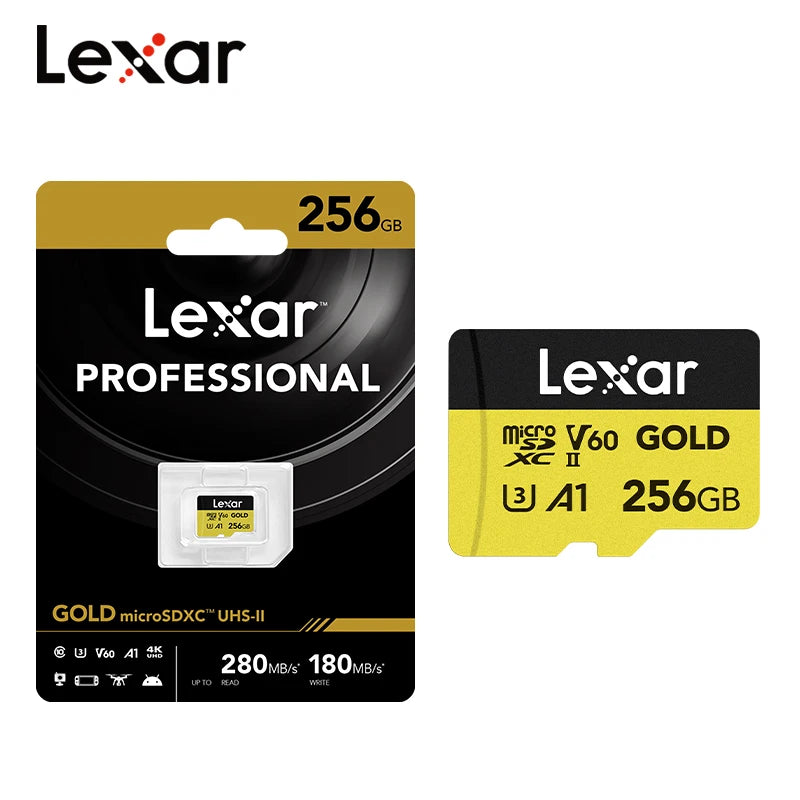 Lexar V60 microSDXC UHS-II Card 128GB/256GB – Up to 280MB/s microSD Memory Card PRIMED