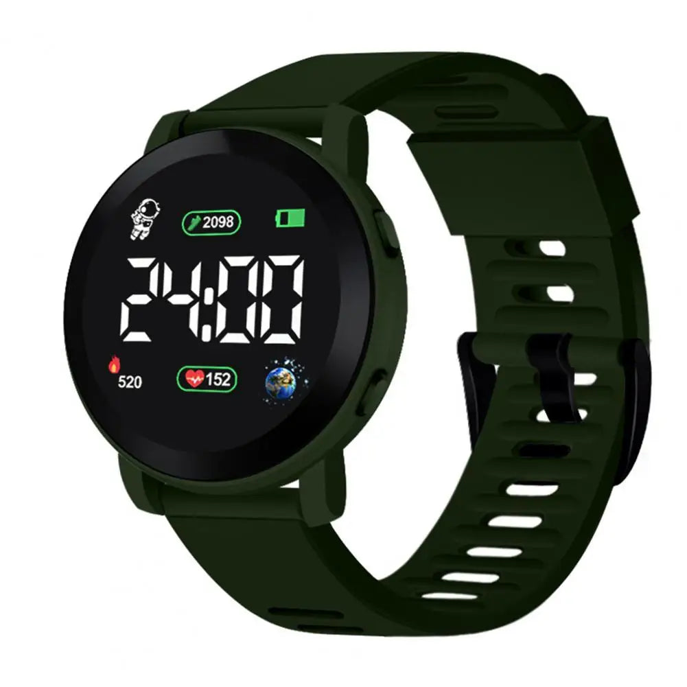 Kids LED Digital Sports Watch – Calendar & Step Tracker Kids Digital Watch PRIMED Army Green