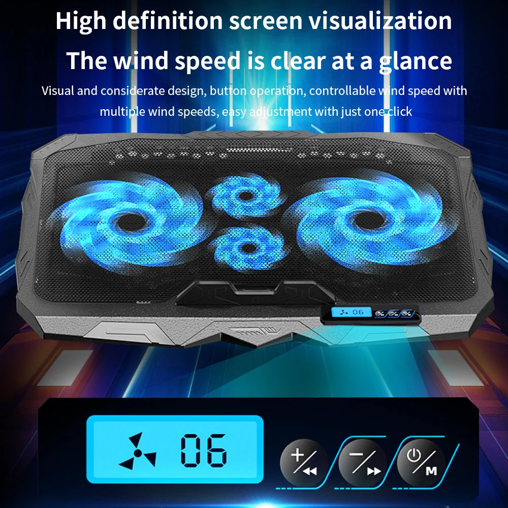 TISHRIC Laptop Cooling Pad 12–17" | 4 Fans, LCD, Dual USB Laptop Cooling Pad PRIMED
