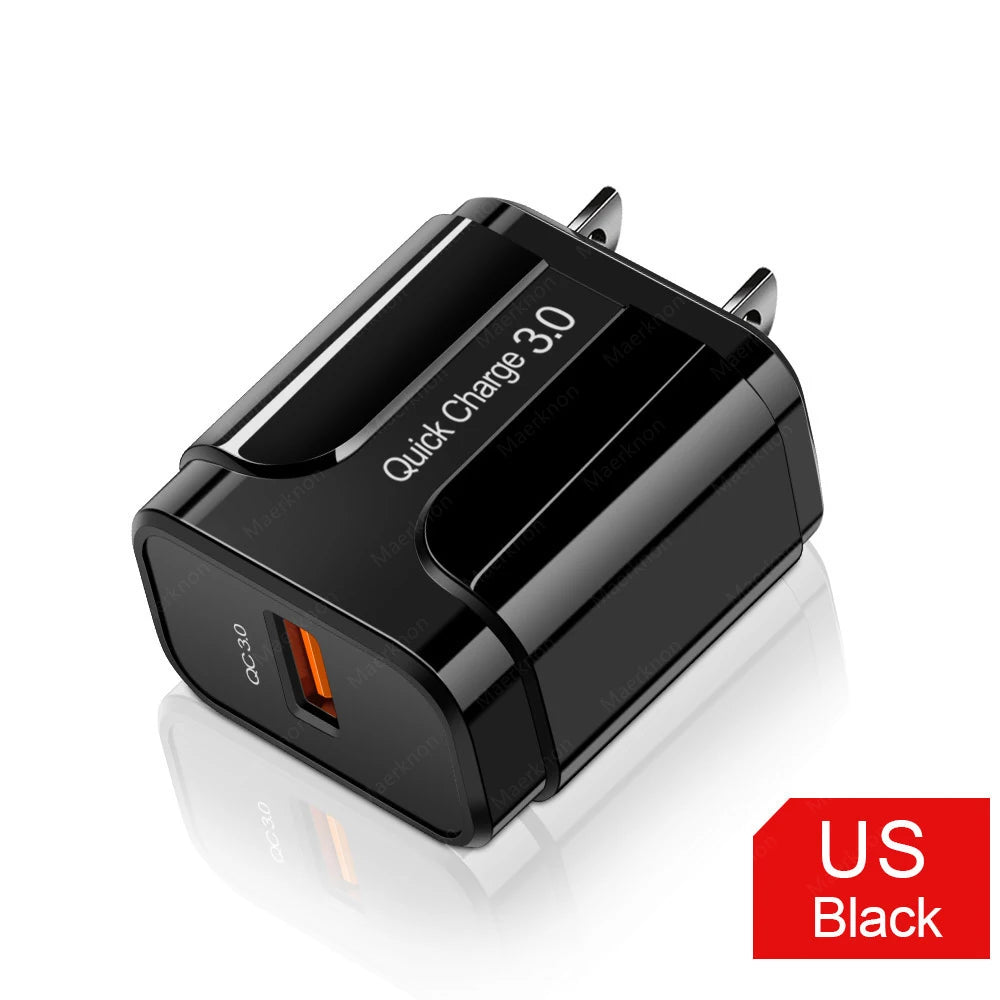 QC3.0 18W Fast USB Wall Charger – EU/US Plug Travel Adapter USB Wall Charger PRIMED Black US