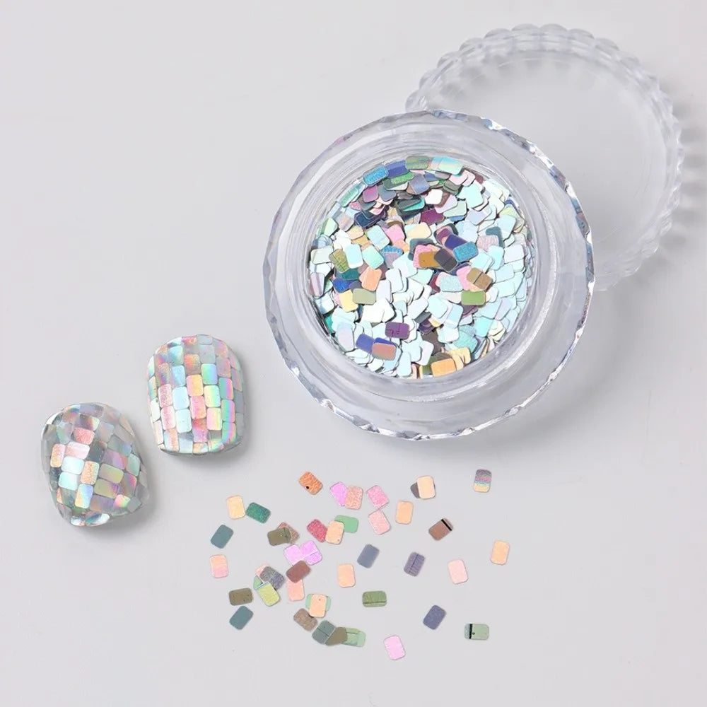 Holographic Square Nail Sequins – Silvery Laser Glitter Art