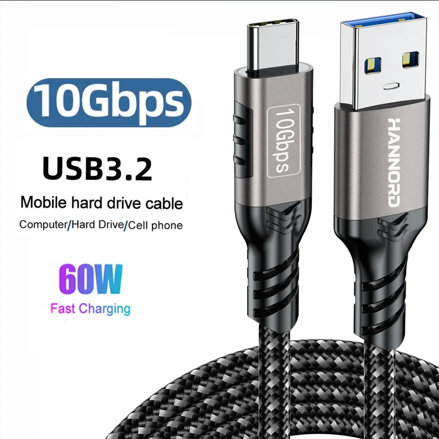 Hannord USB-A to USB-C 3.2 Gen2 Cable – 10Gbps 60W Fast Charge USB-C Data Cable PRIMED Grey Braided 1m