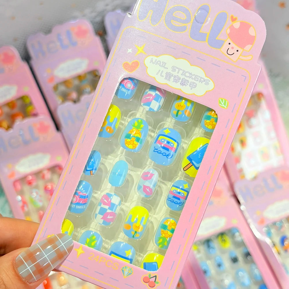 120Pcs Kids Cartoon Press-On Nails – Bear, Bee & Rabbit Kids Press-On Nails PRIMED