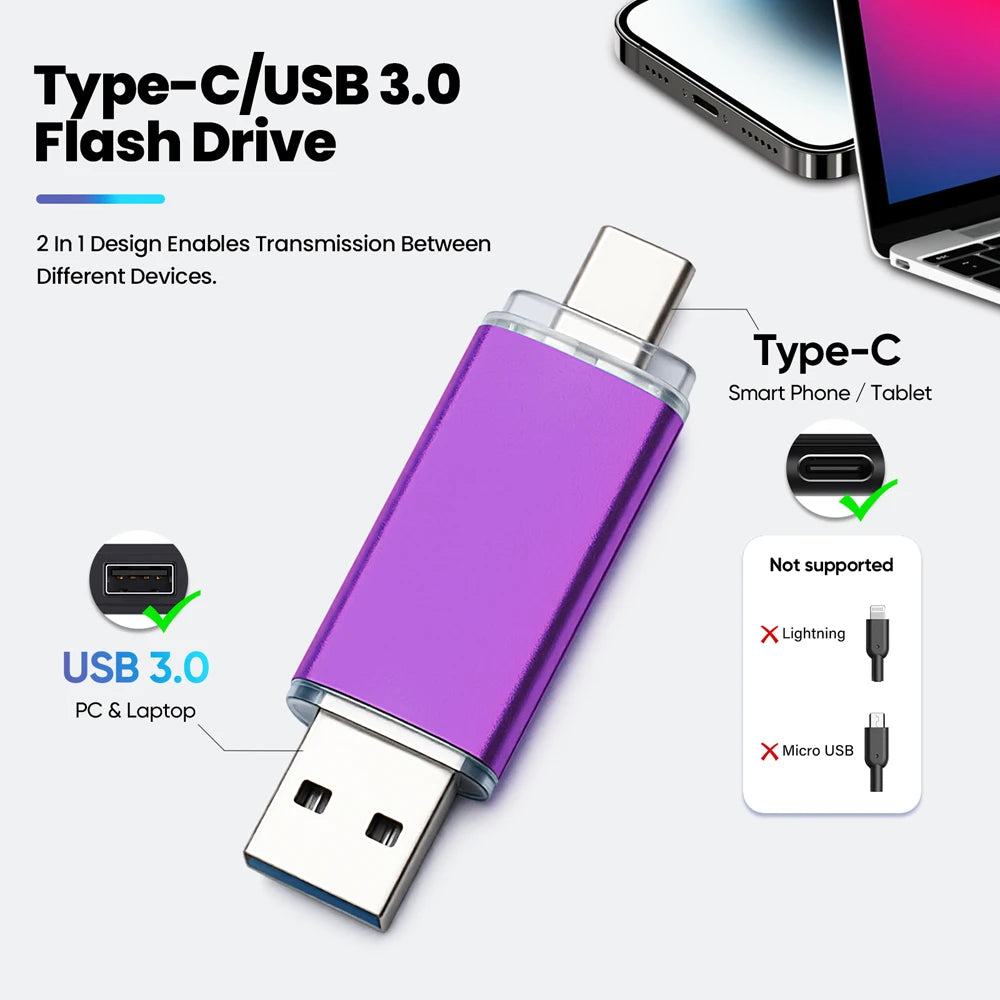 JASTER 2-in-1 Type-C USB 3.0 Flash Drive 16GB–128GB Silver USB Flash Drive PRIMED
