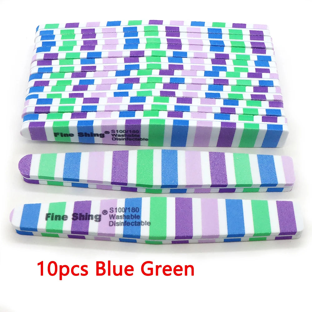JEARLYU Double-Sided Sponge Nail Files 100/180 Grit | 2–20 Pcs Nail File PRIMED 10pcs-Blue Green