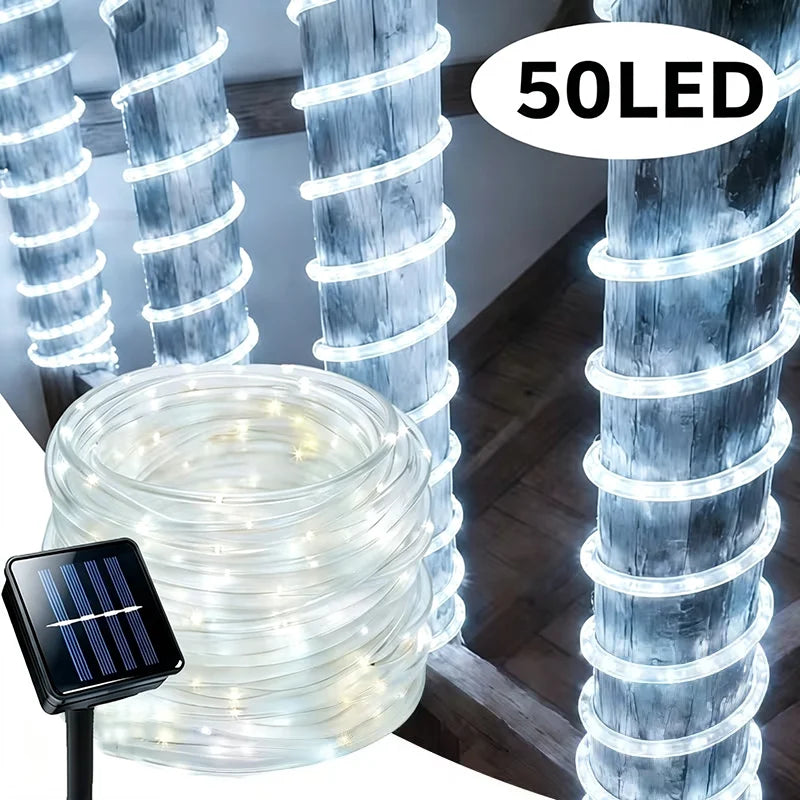 Solar Rope Lights 50/100 LED Waterproof Outdoor Fairy Lights Solar String Lights PRIMED White(50LED)-1pcs No plug