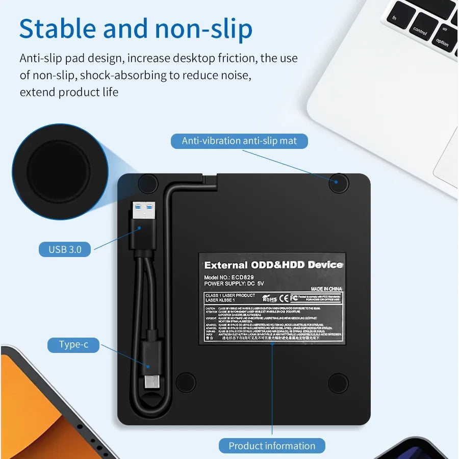 GGBEE External DVD RW Drive USB 3.0 & Type-C Slim CD Burner External Optical Drive PRIMED