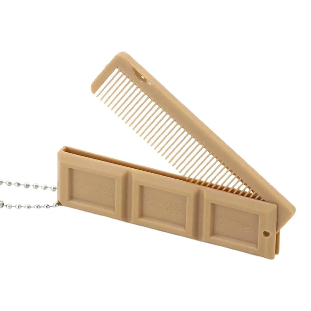 2-in-1 Folding Chocolate Comb with Mirror – Portable Travel Hair Tool Folding Travel Comb PRIMED B