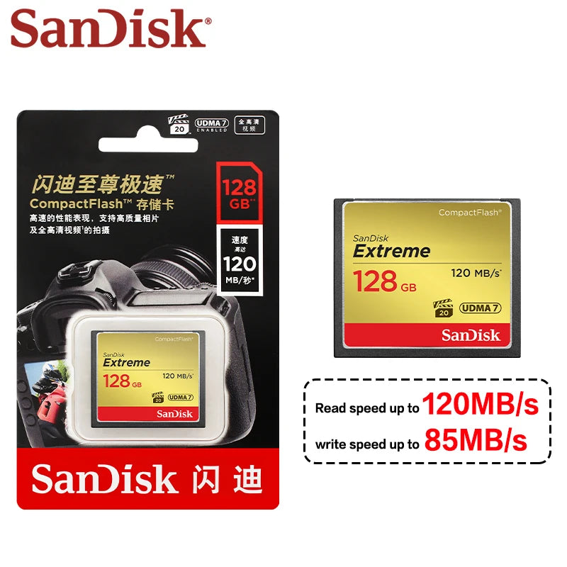 SanDisk Extreme CF Card 32/64/128GB UDMA-7 Up to 120MB/s CompactFlash Memory Card PRIMED