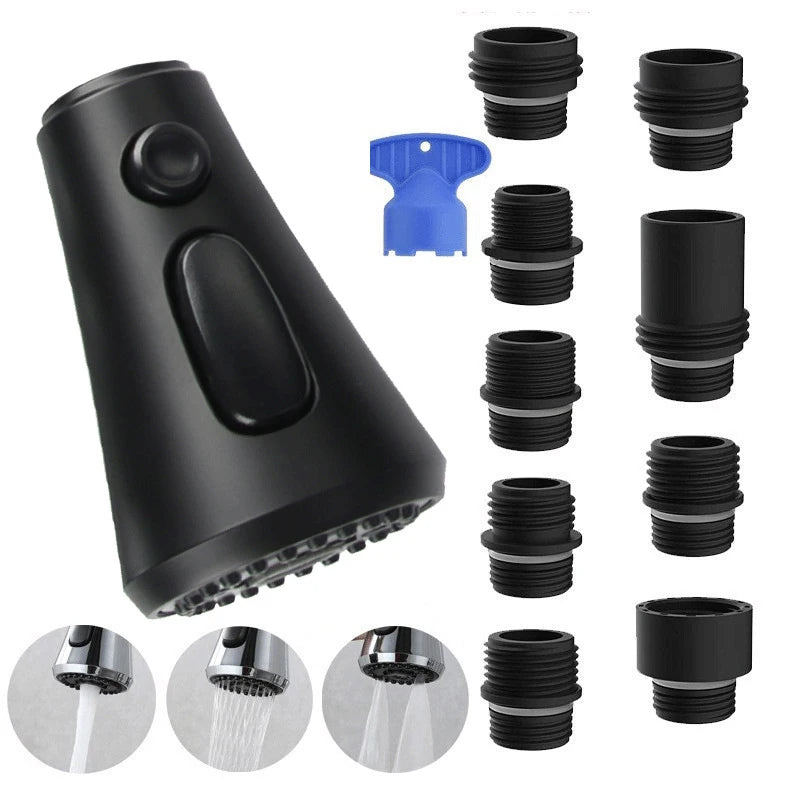 3-Function Kitchen Faucet Sprayer Head Replacement – 9 Nozzles Faucet Sprayer Head PRIMED