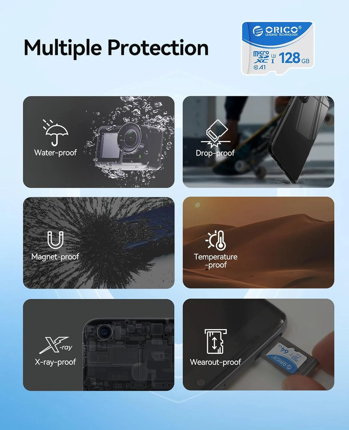 ORICO 128GB microSDXC U3 V30 A1 | 70MB/s 4K UHD Card microSD Memory Card PRIMED