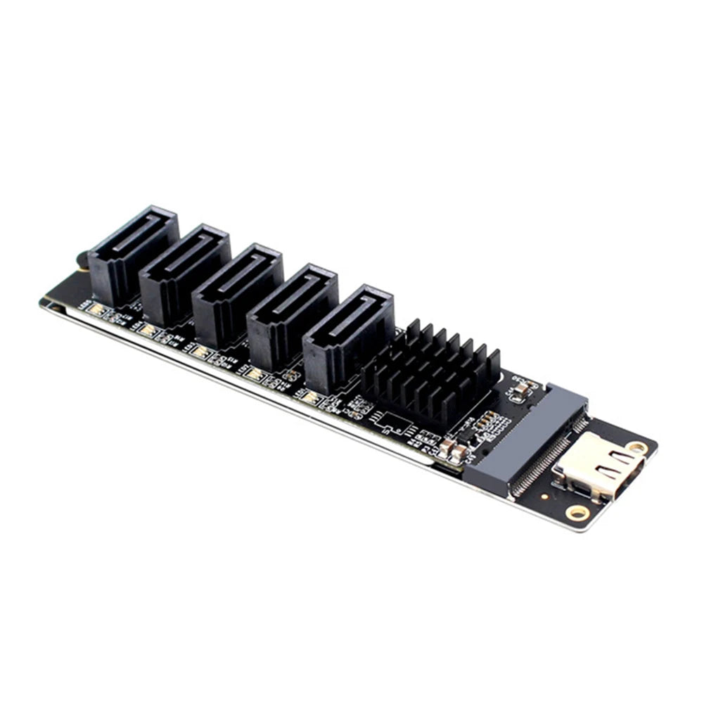USB-C to 5-Port SATA 3.0 Adapter Card 6Gbps | Plug & Play SATA Expansion Card PRIMED black