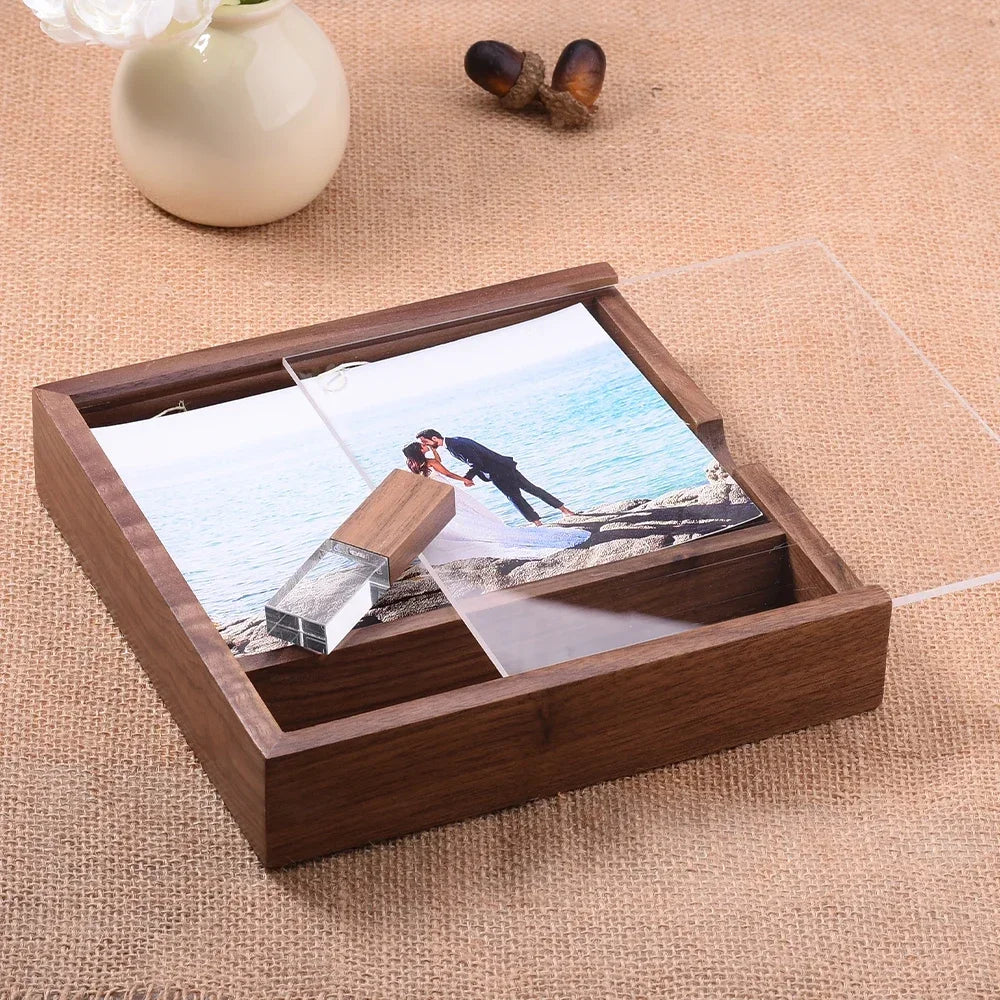 Custom Logo Wooden USB Flash Drive Box – Wedding Gift 4–128GB USB Flash Drive PRIMED