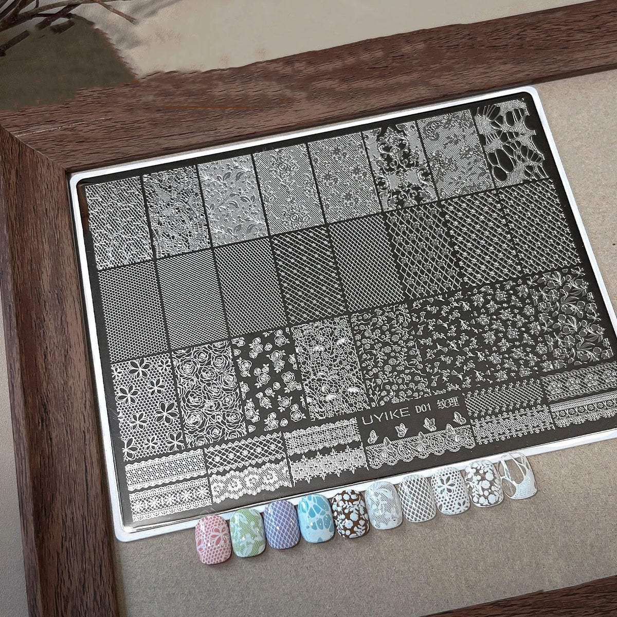 Large Nail Art Stamping Plate – Lace Floral & Grid Patterns Nail Stamping Plate PRIMED