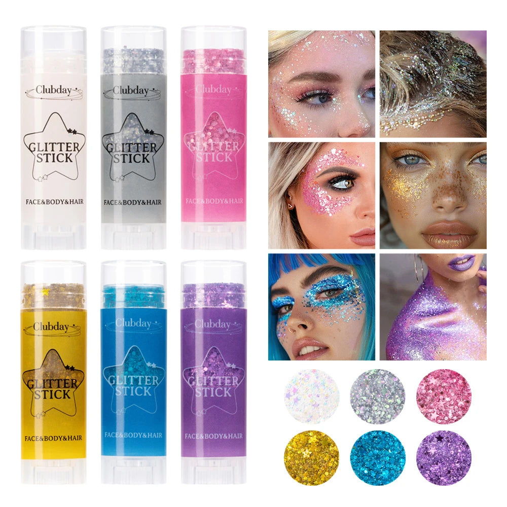 Sequins Glitter Gel Stick – Face, Eye & Body Makeup 6 Colors