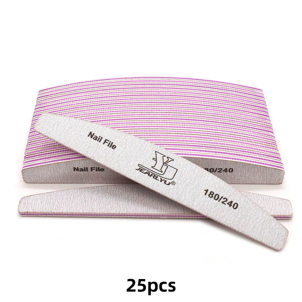 JEARLYU Half Moon Nail Files 180/240 Grit | 5–50 Pack Nail Files Set PRIMED 25pcs