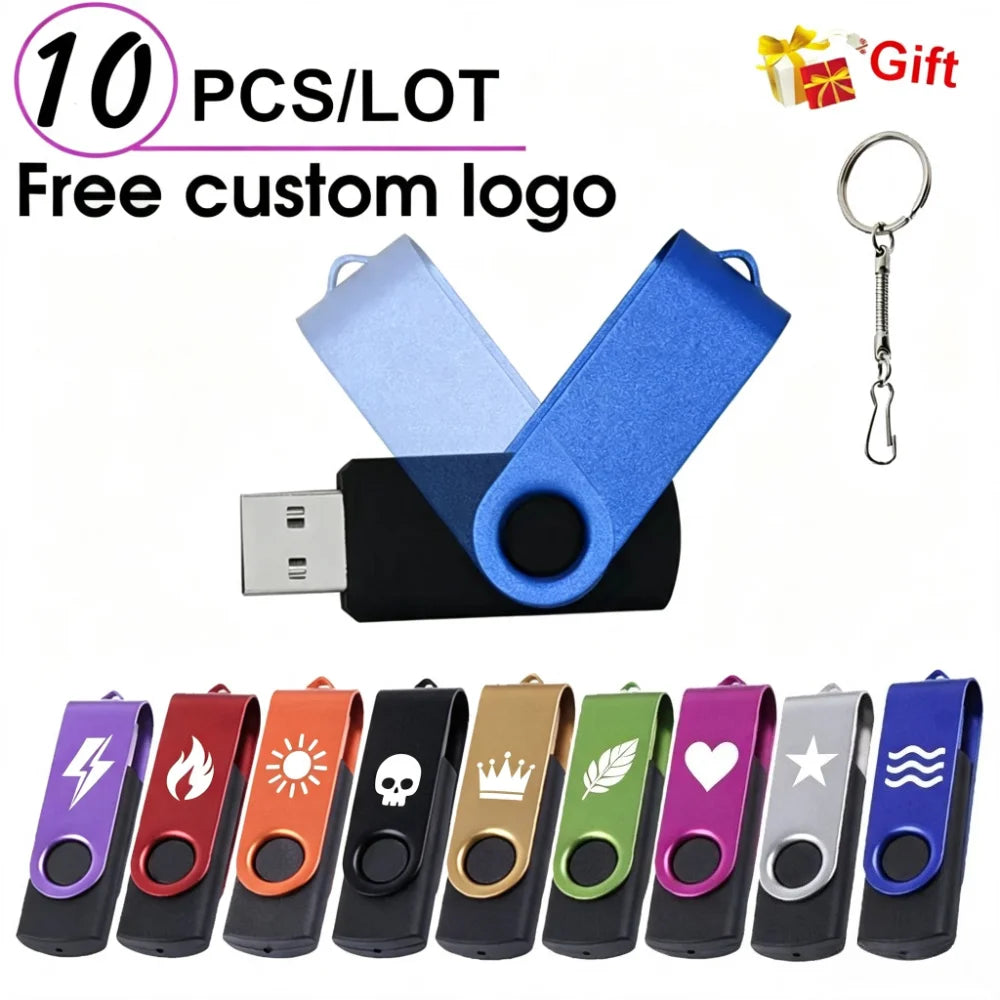 JASTER 10-Pack Rotatable USB Flash Drives | Custom Logo USB Flash Drive PRIMED