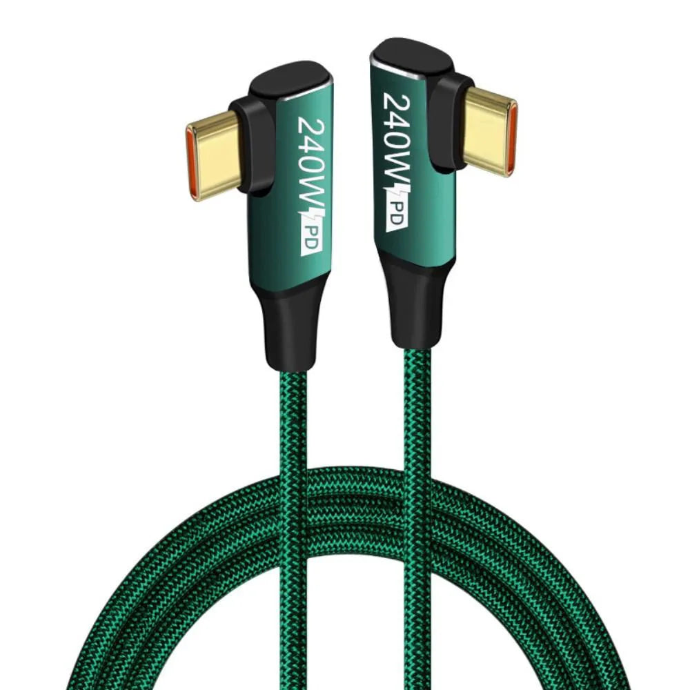 USB-C 90° Elbow PD Fast Charging Cable 240W 5A Nylon Braided USB-C Charging Cable PRIMED Green 2m