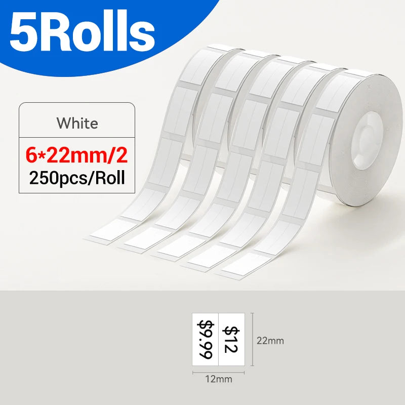 Niimbot Waterproof Label Rolls for D11 D110 D101 H1S Printer Thermal Label Rolls PRIMED 5Rolls 6x22-2mm