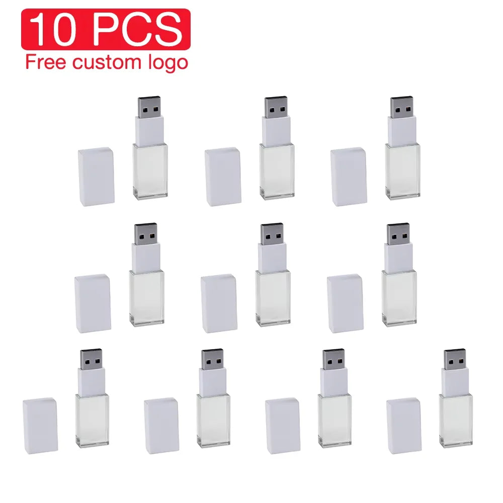 10-Pack Crystal USB Flash Drives | Custom Logo Wedding Gift Crystal USB Flash Drive PRIMED 64 GB White no box CN