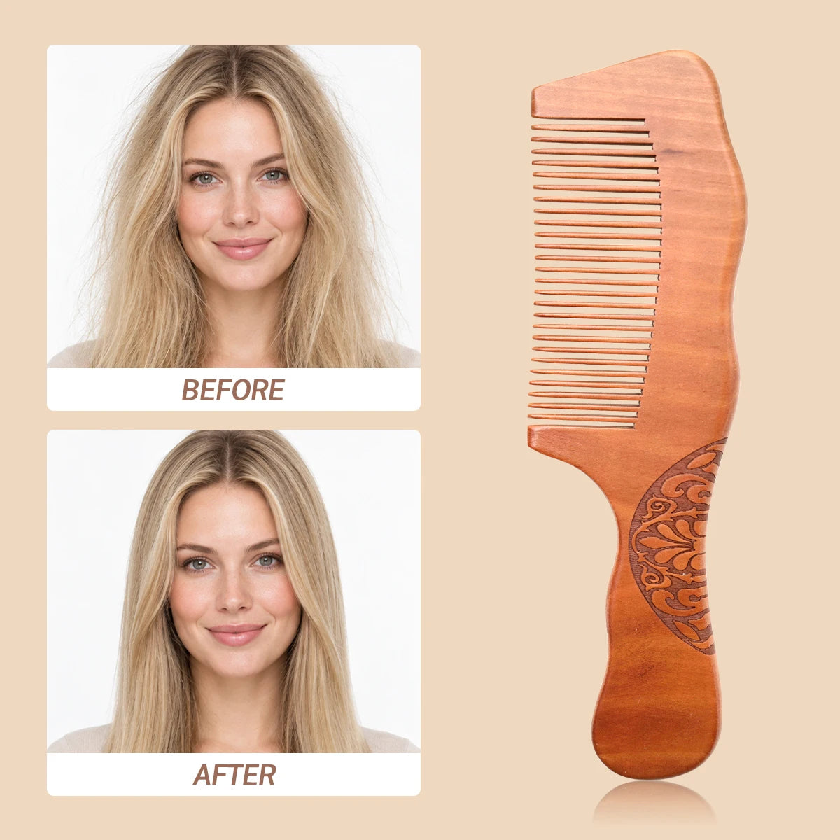 Wooden Wide Tooth Comb – Scalp Massage, Anti-Static & Travel