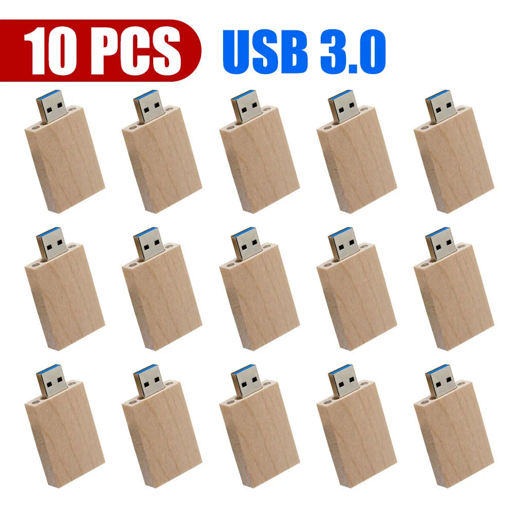 10-Pack Bamboo USB 3.0 Flash Drives | Free Custom Logo Engraved Custom USB Flash Drive PRIMED 4GB Maple