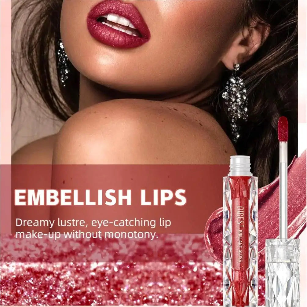 QiBest Diamond Shimmer Lip Gloss – 10 Colors, Waterproof
