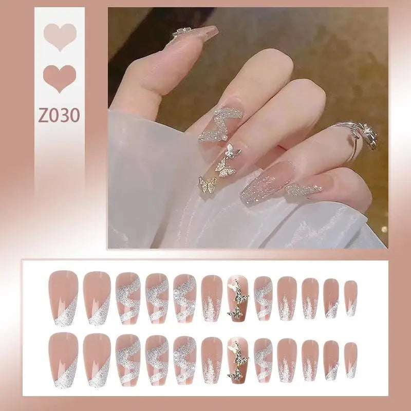 French Press On Nails Set – 24 Short Acrylic Tips with Glue