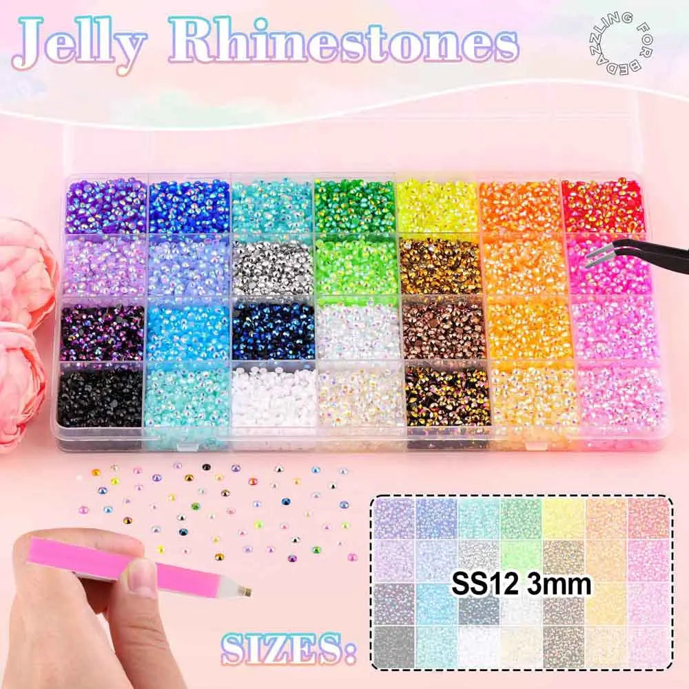 28-Grid AB Flatback Nail Rhinestones – Jelly Crystal Gems Set Nail Rhinestone Set PRIMED