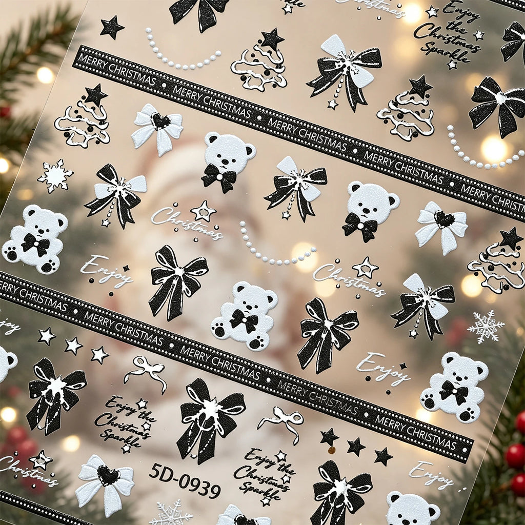 5D Christmas Nail Art Stickers – Bear, Snowflake & Tree Decals Nail Art Stickers PRIMED
