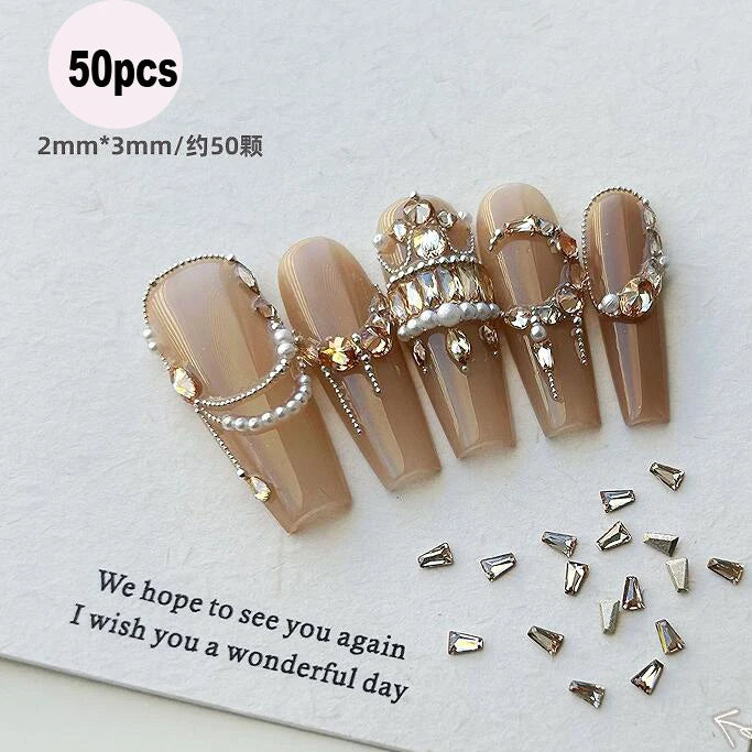 50Pcs Pink Zircon Nail Rhinestones Heart & Oval Manicure Charms Nail Art Rhinestones PRIMED ZD122-2