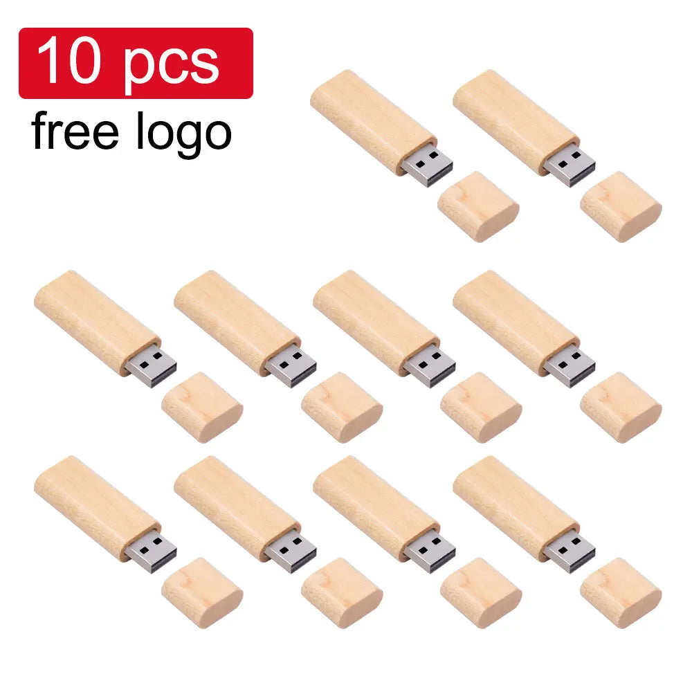 KAWEIDA 10-Pack Wooden USB Flash Drive 128GB Custom Logo Gift USB Flash Drive PRIMED 4GB Maple wood