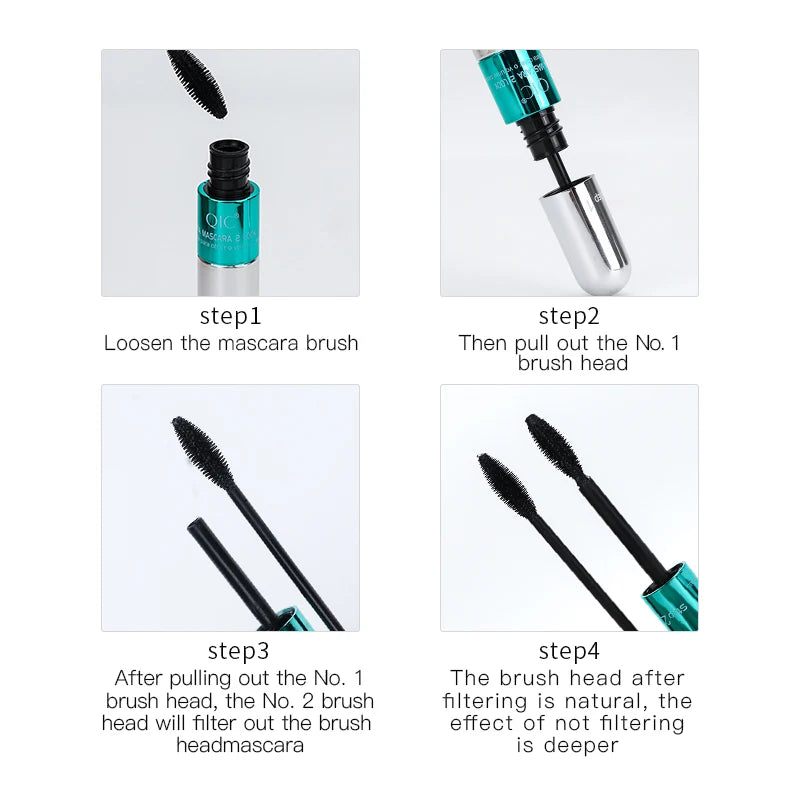 QIC 4D Double-Headed Waterproof Black Mascara | Curling & Volume