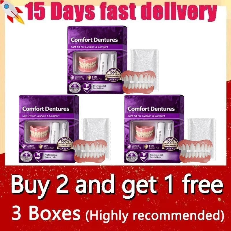 Silicone Dentures Full Set – Upper & Lower Fake Teeth Combo