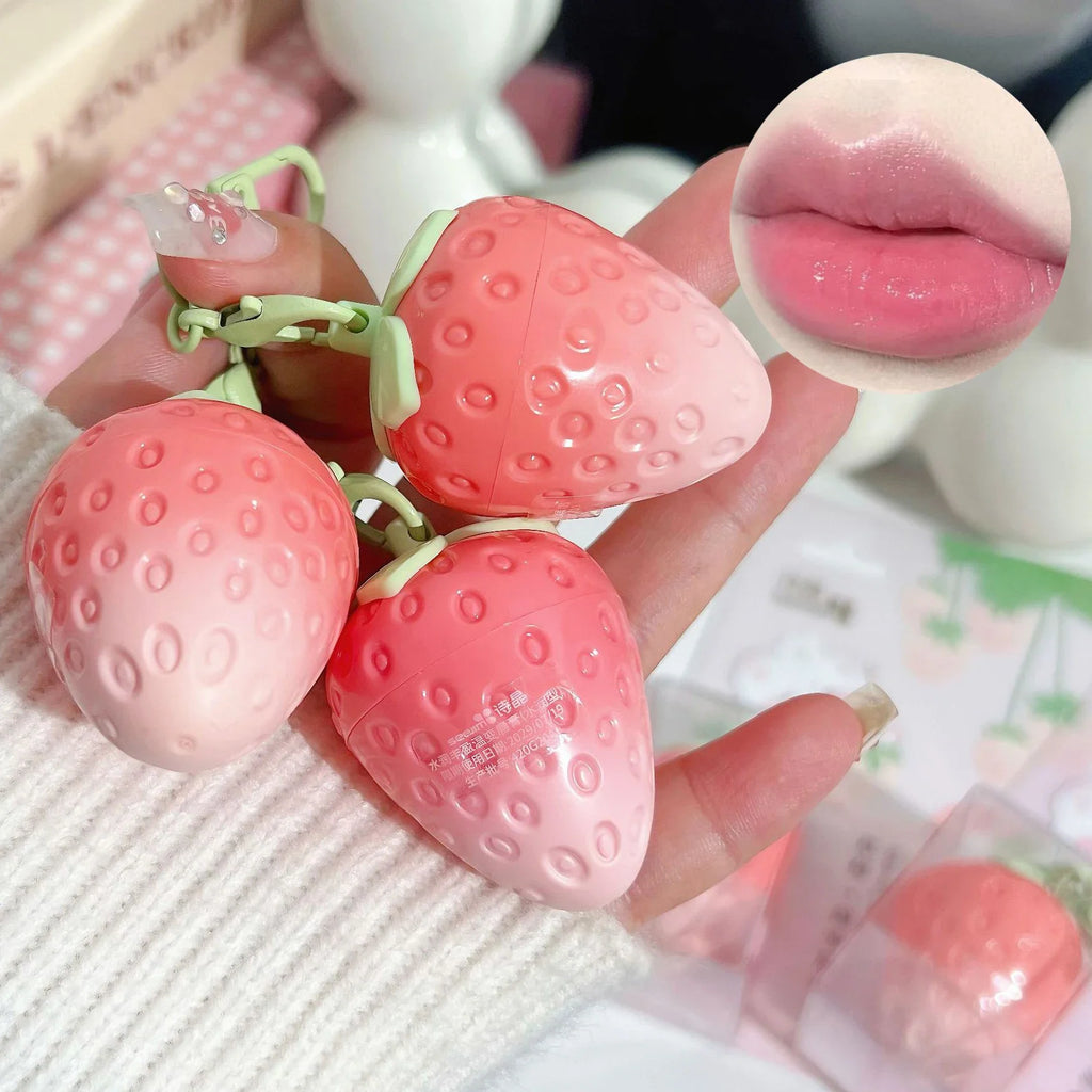 Strawberry Keychain Lip Balm – Color-Changing & Moisturizing