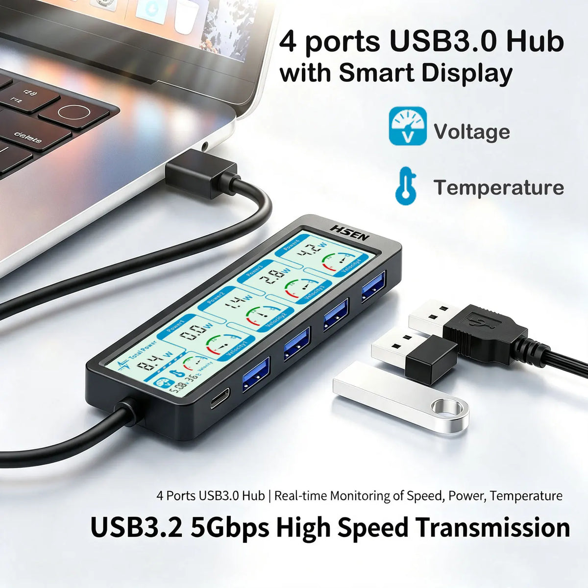 USB 3.0 Hub 4-Port USB-A Smart Display Slim – MacBook & PC