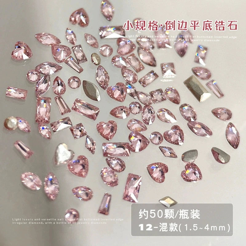50Pcs Pink Zircon Nail Rhinestones Heart & Oval Manicure Charms Nail Art Rhinestones PRIMED ZD121-Mix(50pcs)