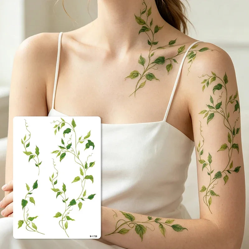 Green Vine Leaf Temporary Tattoo Sticker – Waterproof Body Art Temporary Tattoo Sticker PRIMED W-1738