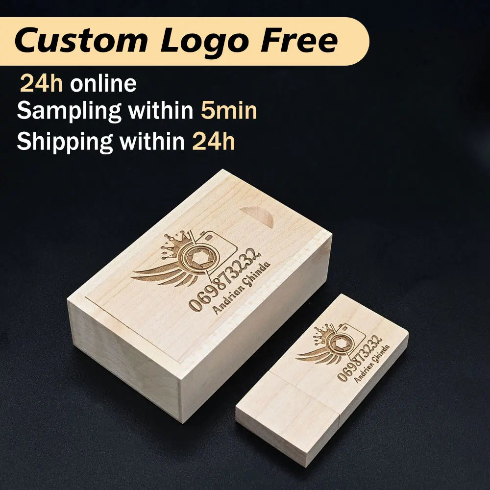 30-Pack Custom Logo Wooden USB Flash Drives 32/64/128GB USB Flash Drive PRIMED