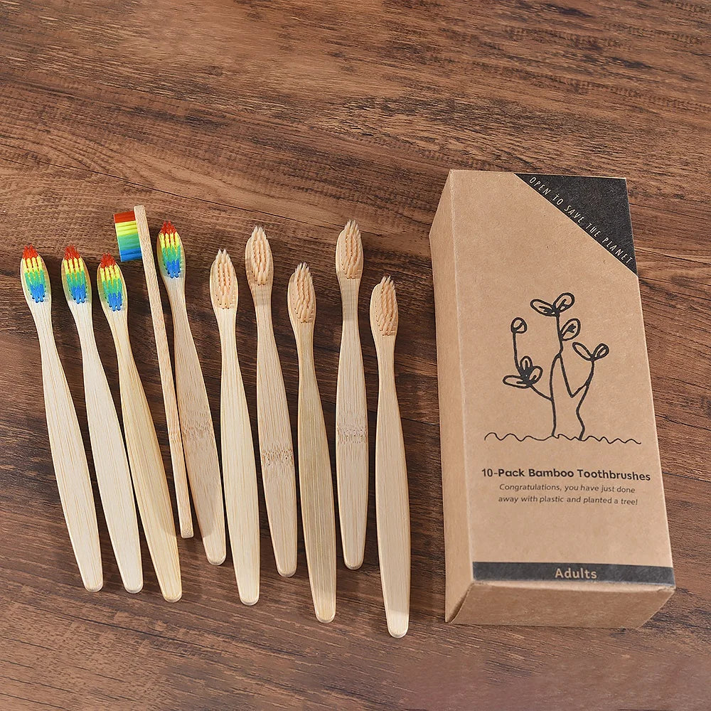 10-Pack Bamboo Toothbrush – BPA Free Soft Charcoal Bristles